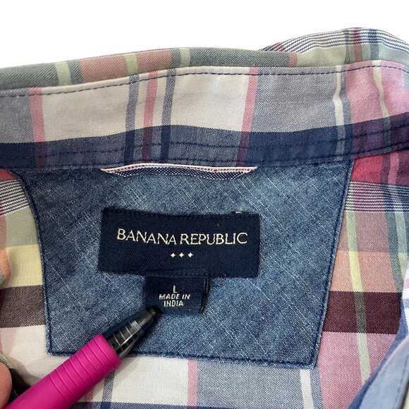 Banana Republic Mens Long-Sleeve Plaid Button-Down Shirt L Cotton Multicolor - Picture 2 of 5